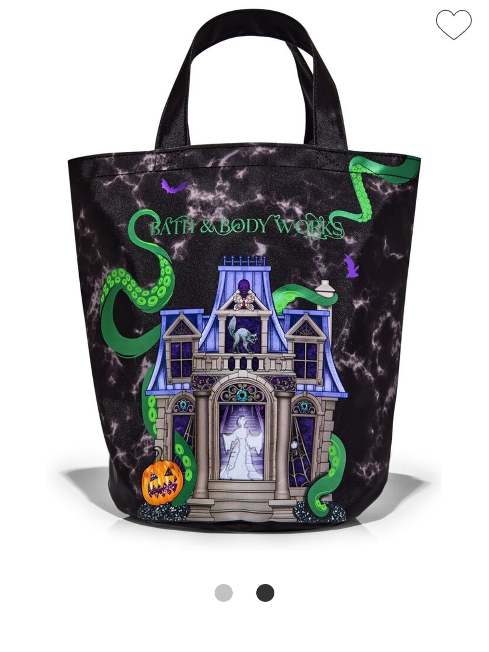 Bath & Body Works Glow In The Dark Tote with Green & Purple Haunted House Design